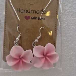 Tradier Joes Inspired ,Pink Plumeria Flower Drop Earrings
